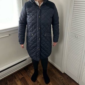 Navy Barbour Long Quilted Field Coat